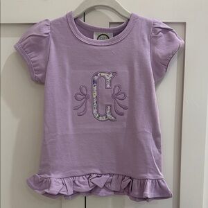 Blanke Boutique Lavender Ruffle Hem ‘C’ Appliqué Shirt 18M NWOT
